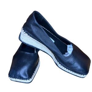 Musta Made in Spain Butter Soft Black Square Toe Espadrille NWOB Size 36